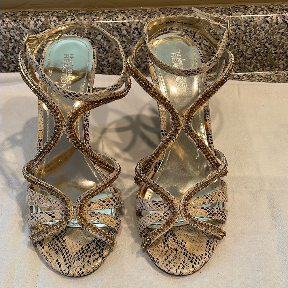 Kenneth Cole Reaction Gold Snakeskin Heels